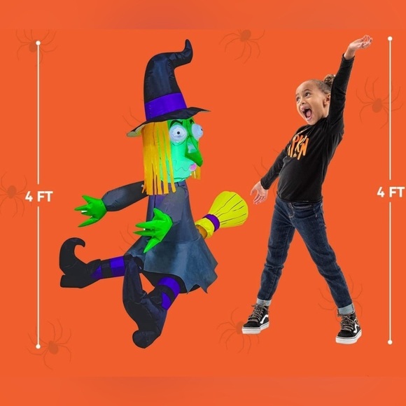 New 4 Ft Halloween Inflatable Outdoor Witch Decorations Blow Ups Built in LEDs - Picture 4 of 4